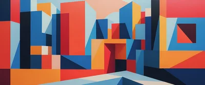 Abstract Geometric Cityscape With Vibrant Color Blocks