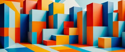 Abstract Geometric Composition Of Colorful 3D Blocks
