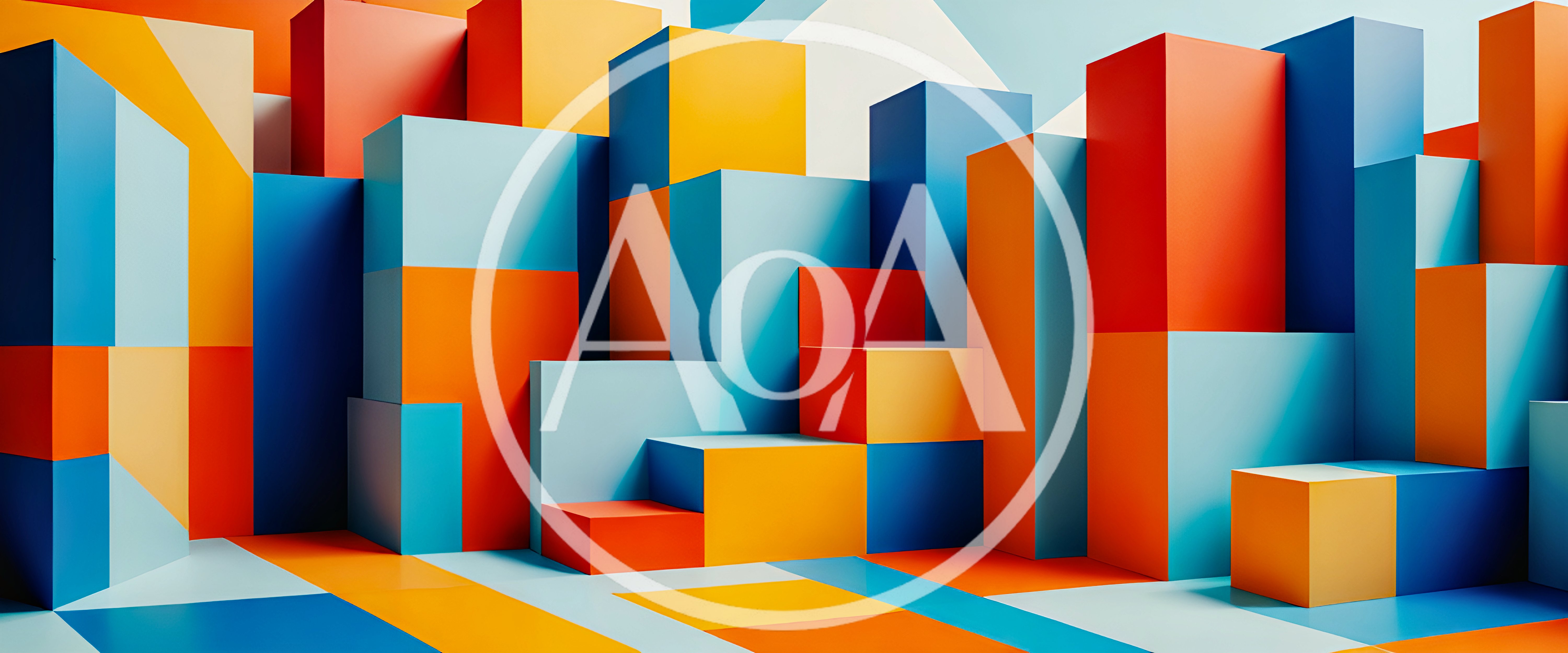 Abstract Geometric Composition Of Colorful 3D Blocks