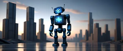 Futuristic Robot Standing In A Minimalist Cityscape