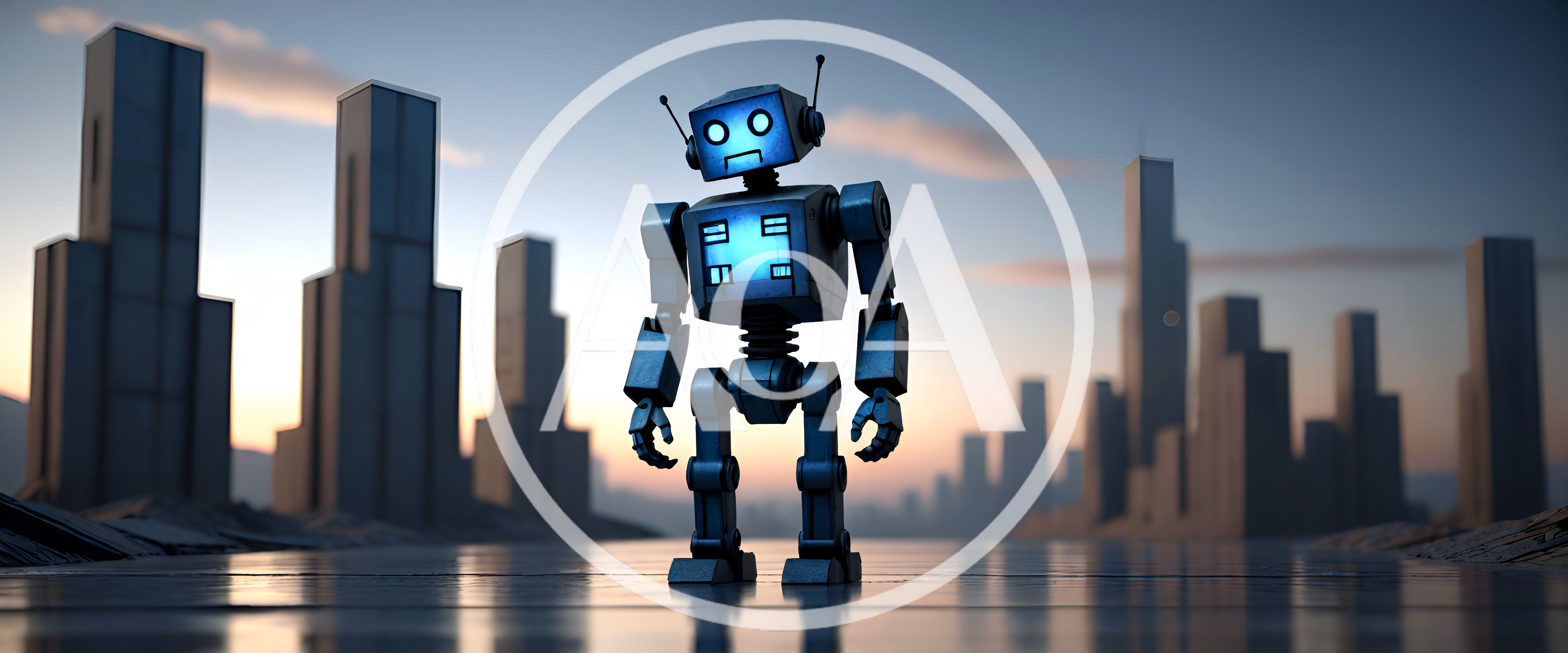 Futuristic Robot Standing In A Minimalist Cityscape