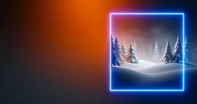 Neon Framed Low Poly Winter Forest Landscape