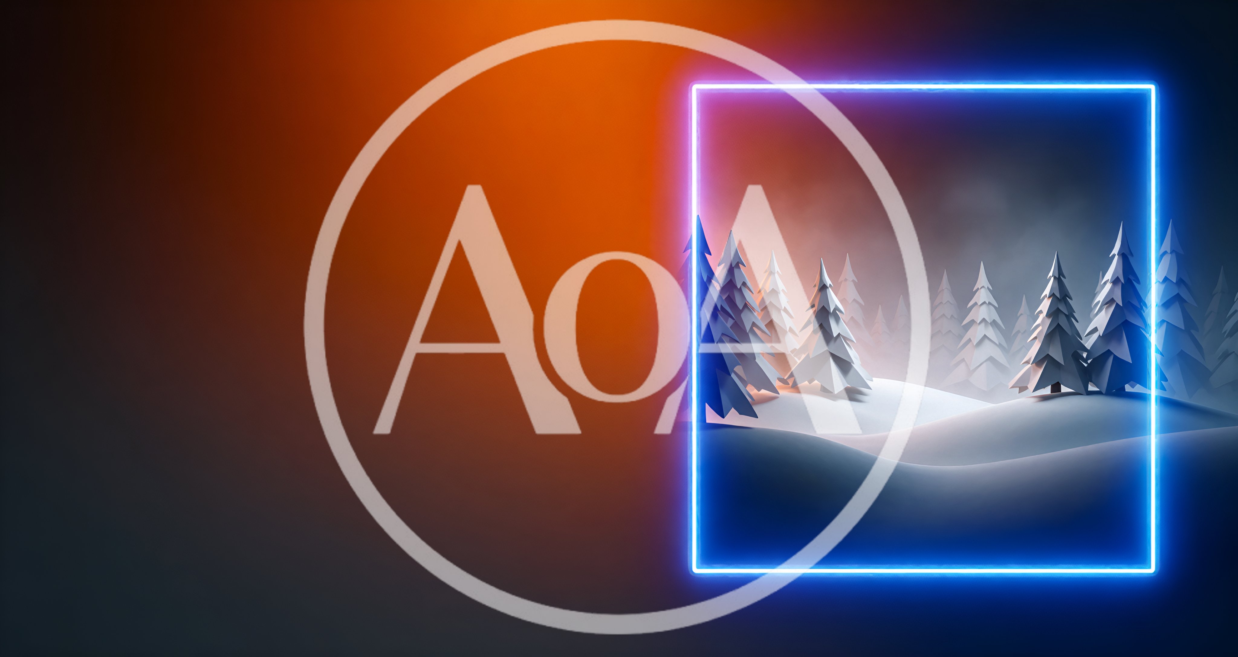 Neon Framed Low Poly Winter Forest Landscape