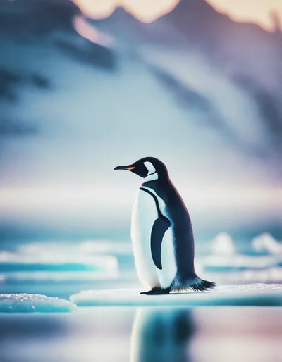 Emperor Penguin Standing On Ice Floe In Antarctica