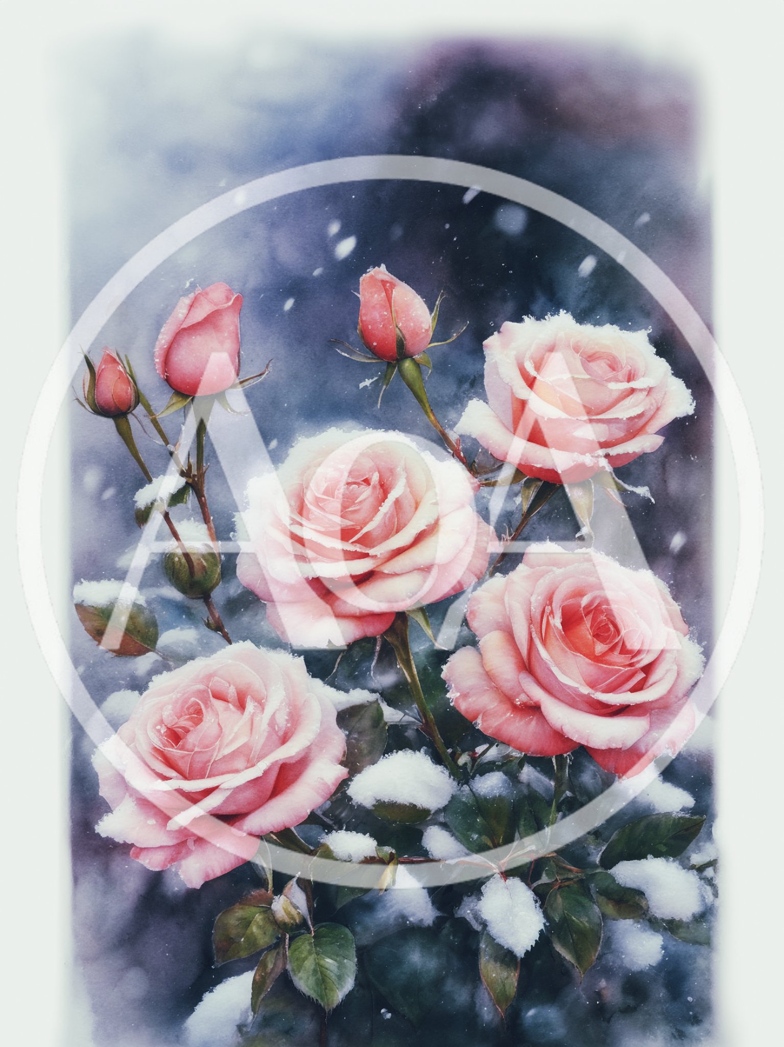 Pink Roses Covered In Winter Snow