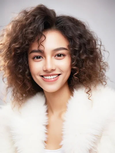 Portrait Of A Smiling Woman With Curly Hair