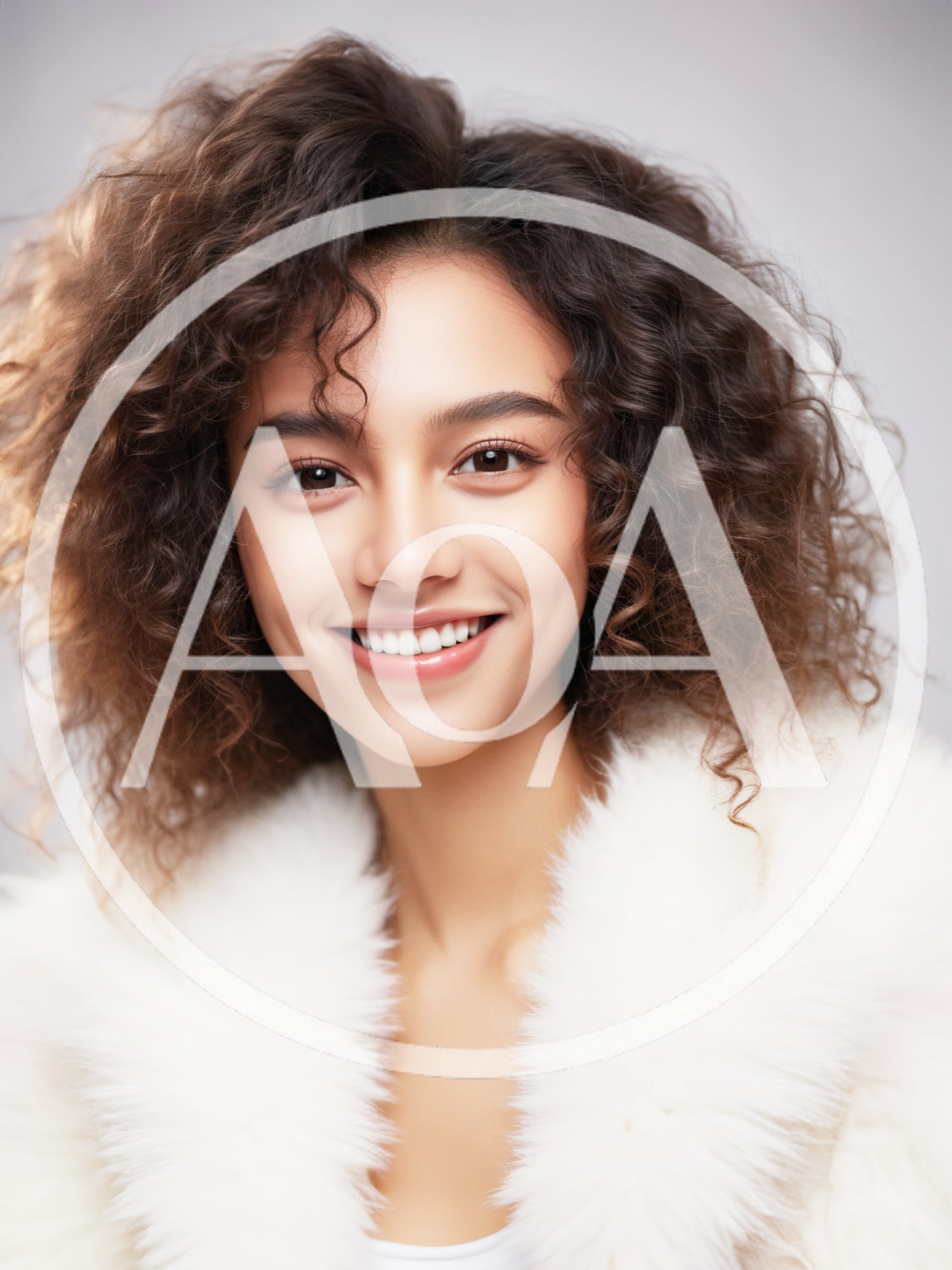 Portrait Of A Smiling Woman With Curly Hair