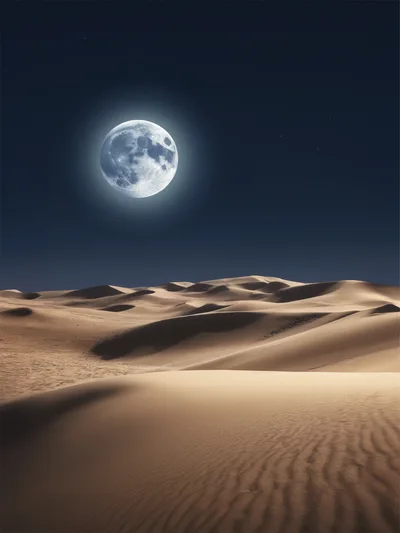 Full Moon Over Vast Desert Sand Dunes