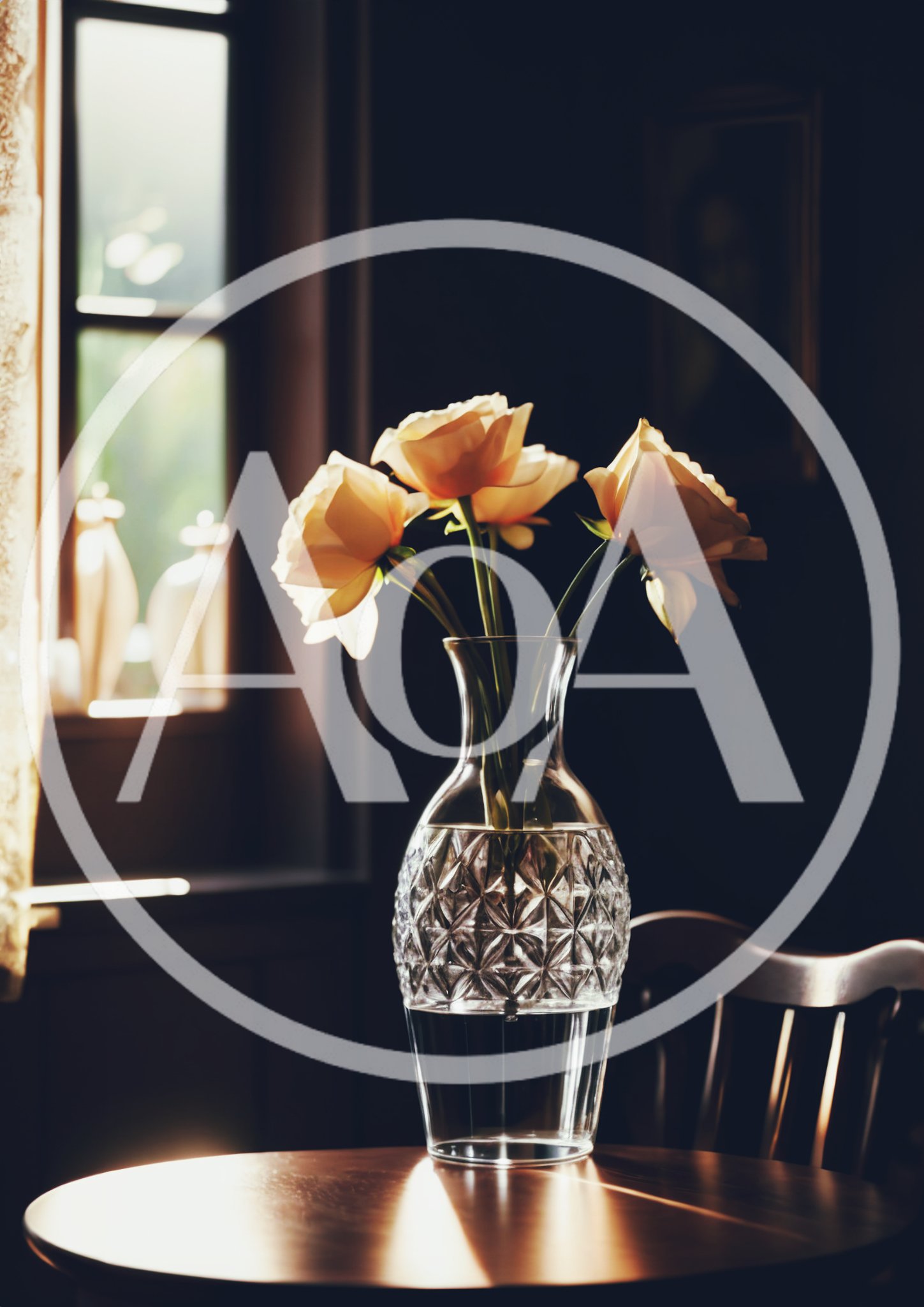 Yellow Roses in a Crystal Vase on a Table