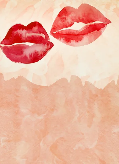 Watercolor Illustration Of Two Red Lips