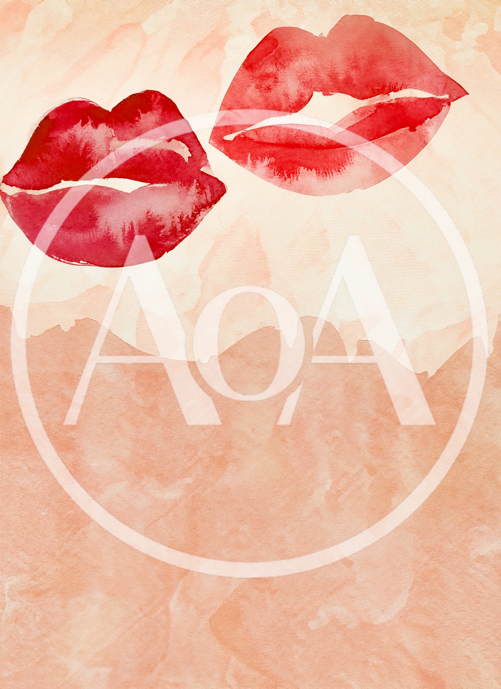 Watercolor Illustration Of Two Red Lips