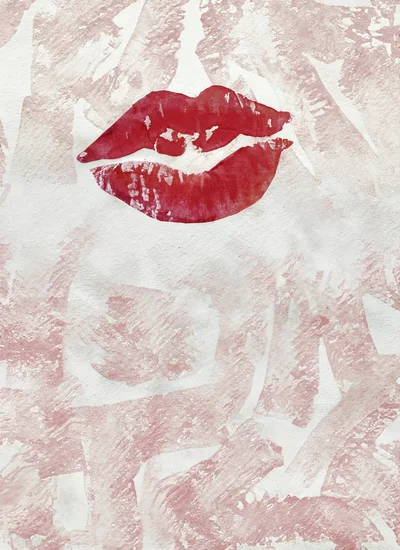 Red Lipstick Kiss Print on Textured Paper