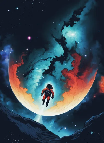 Astronaut Floating In Front Of A Vibrant Nebula