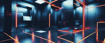 Futuristic Sci-Fi Corridor With Glowing Neon Orange Lines