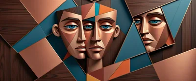 Abstract Geometric Cubist Face Art Composition