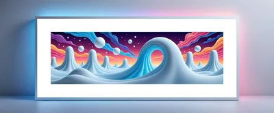 Surreal Abstract Landscape With Floating Spheres And Waves