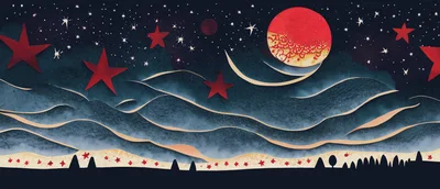 Abstract Paper Cutout Night Sky With Red Stars