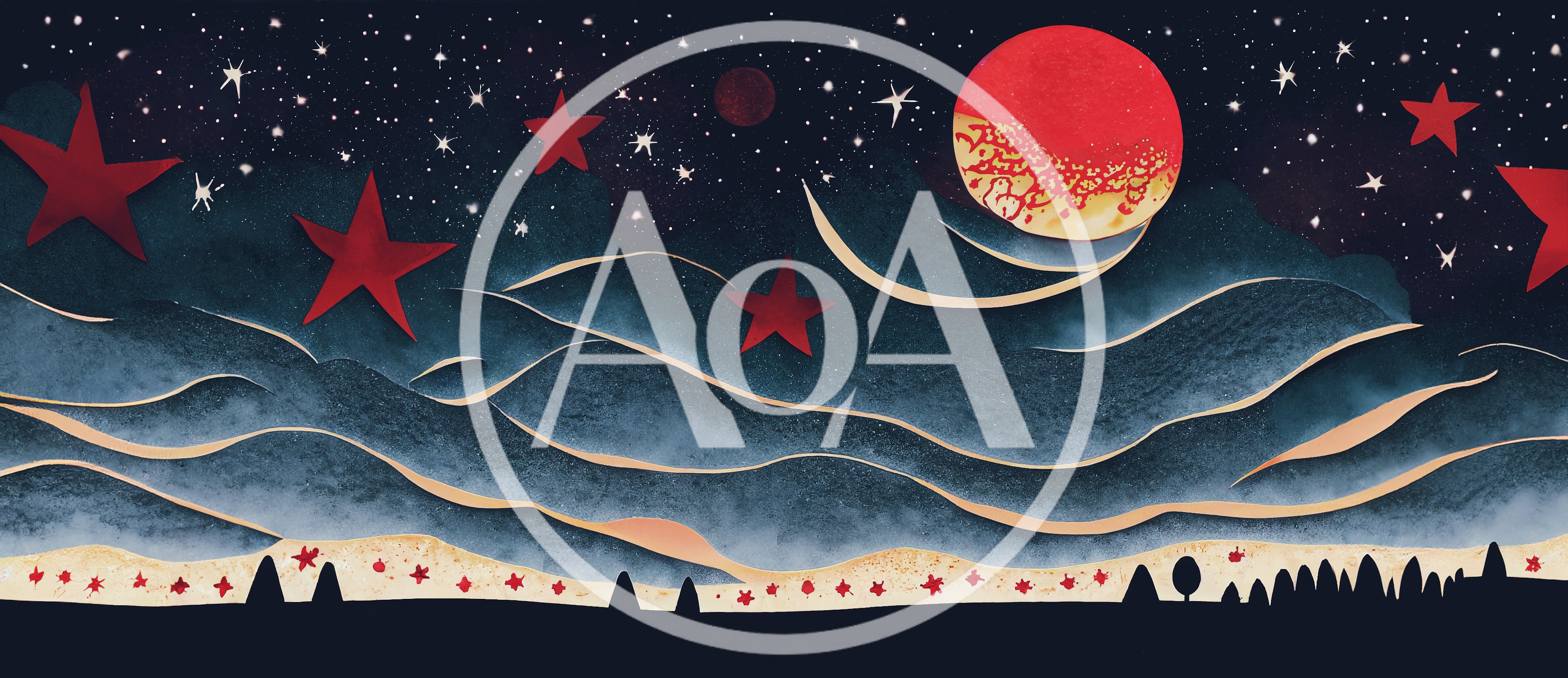 Abstract Paper Cutout Night Sky With Red Stars