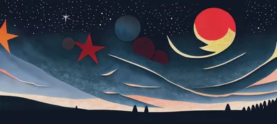 Abstract Paper Cutout Night Sky Landscape