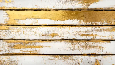 Distressed White And Gold Painted Wooden Planks