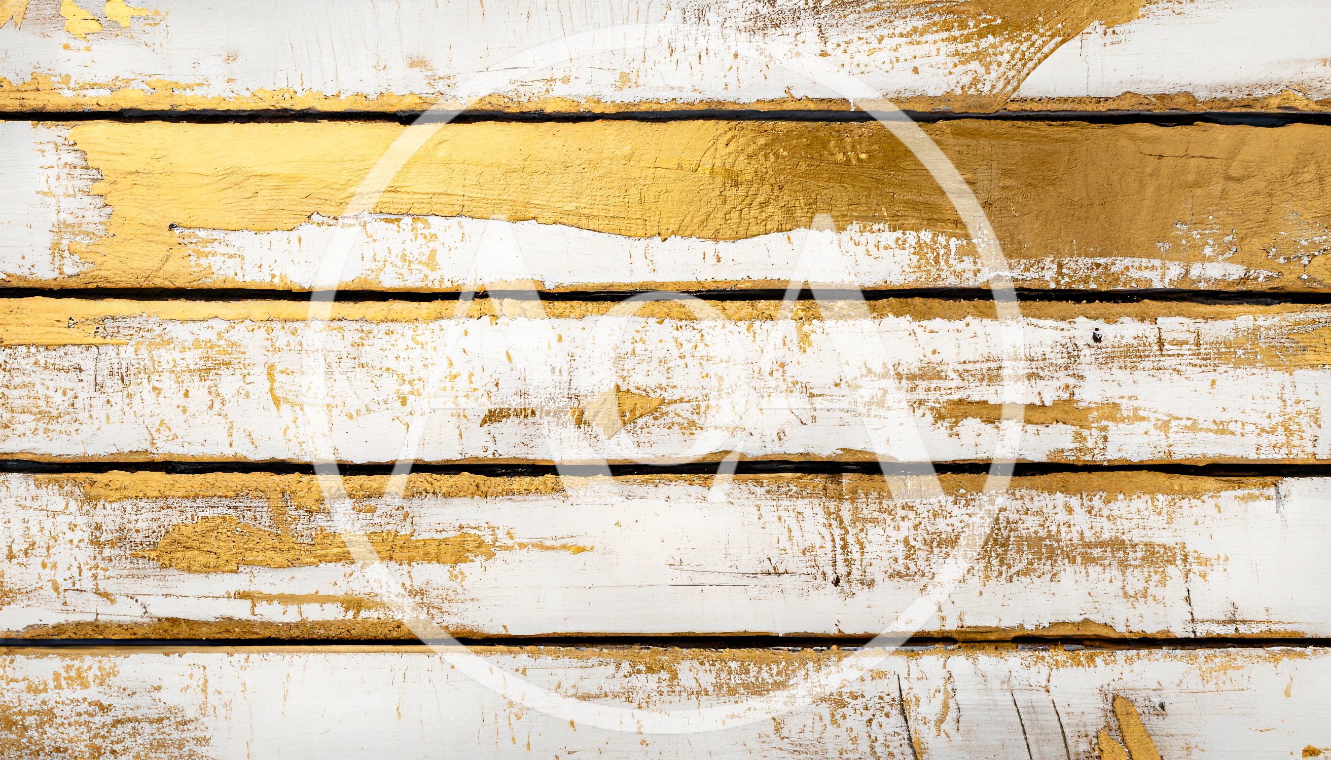 Distressed White And Gold Painted Wooden Planks