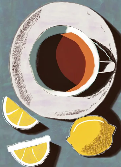 Top View Of Tea Cup With Lemon Slices