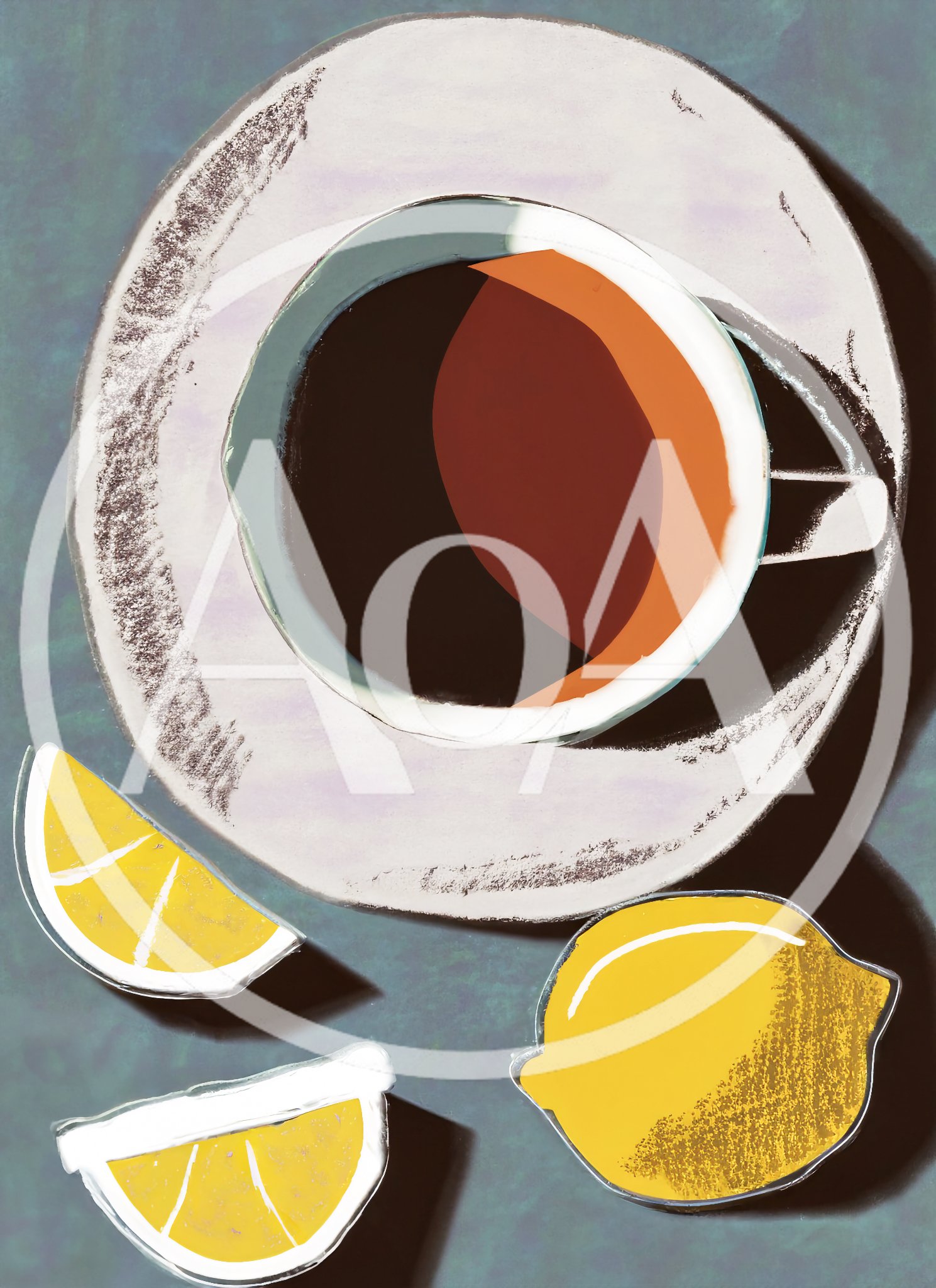 Top View Of Tea Cup With Lemon Slices