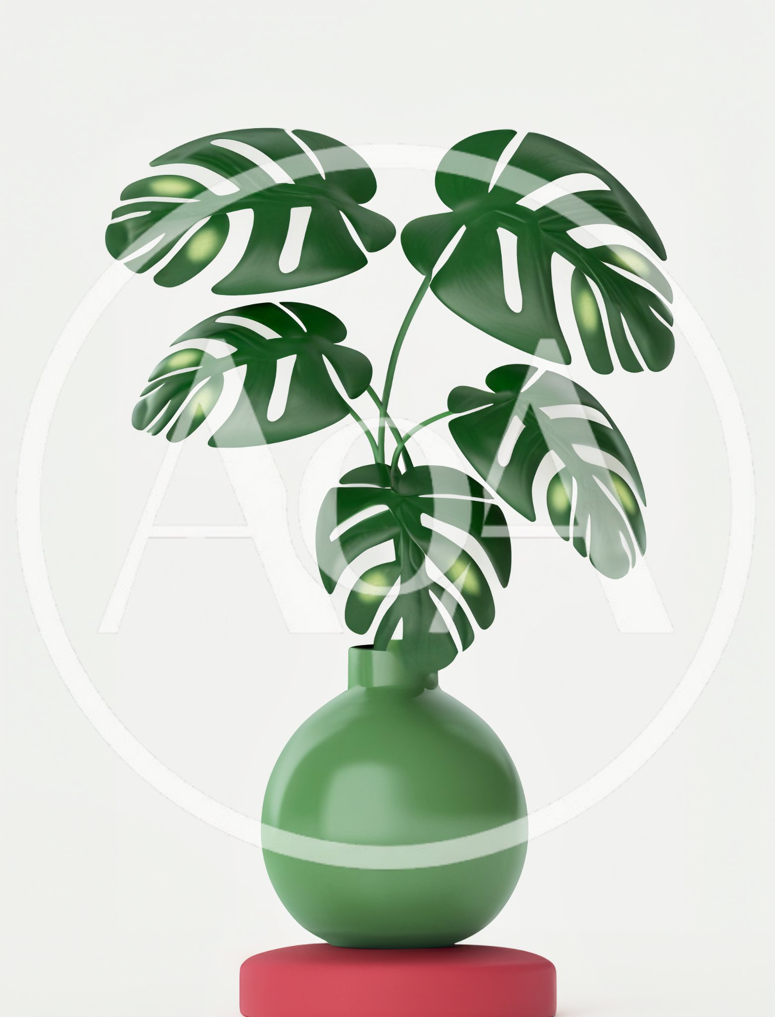 3D Rendered Monstera Plant in Green Vase
