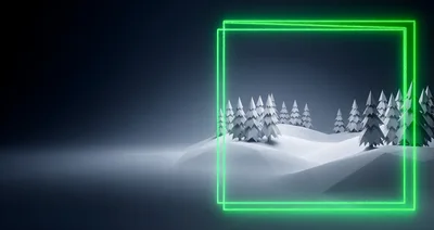 Low Poly Winter Forest With Neon Green Frames