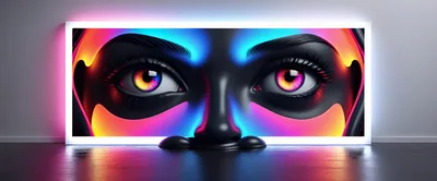 Abstract Neon Digital Art Featuring Human Eyes