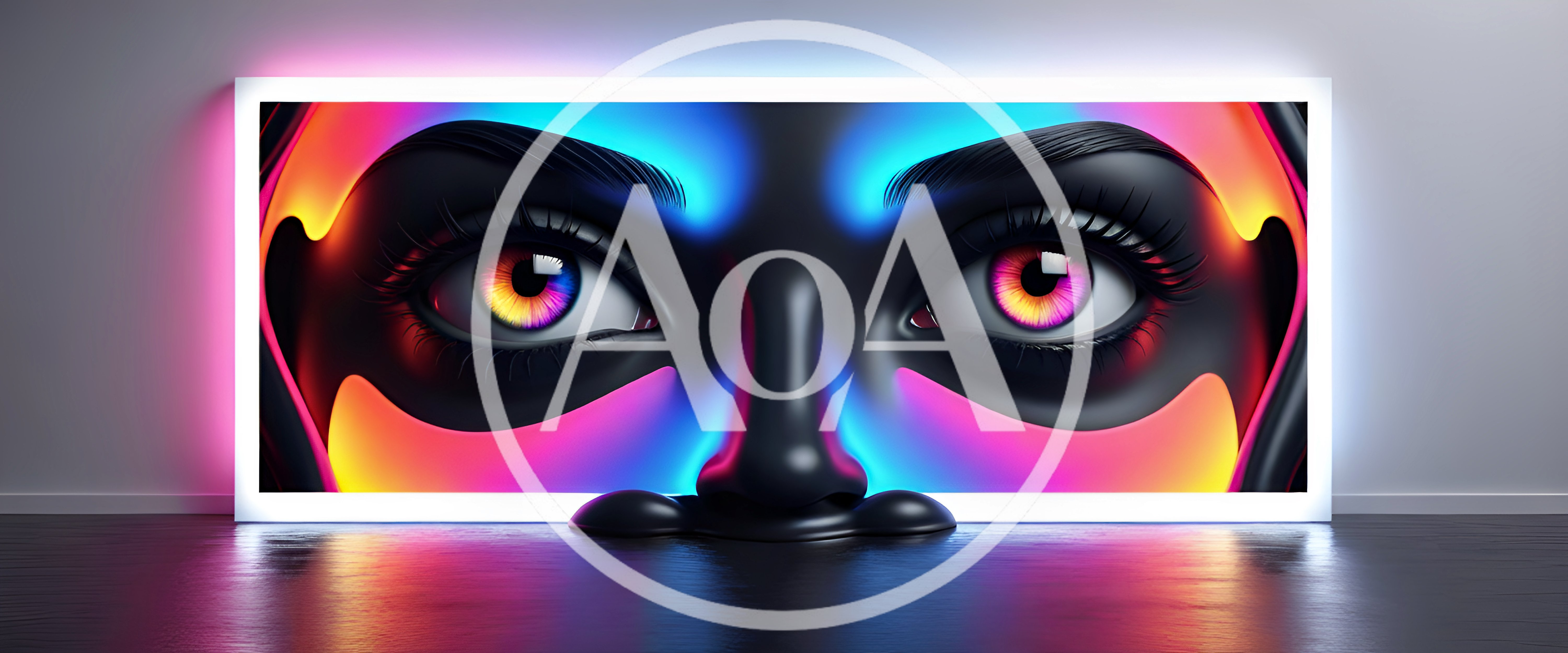 Abstract Neon Digital Art Featuring Human Eyes