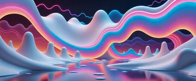 Abstract Surreal Landscape With Glowing Neon Waves