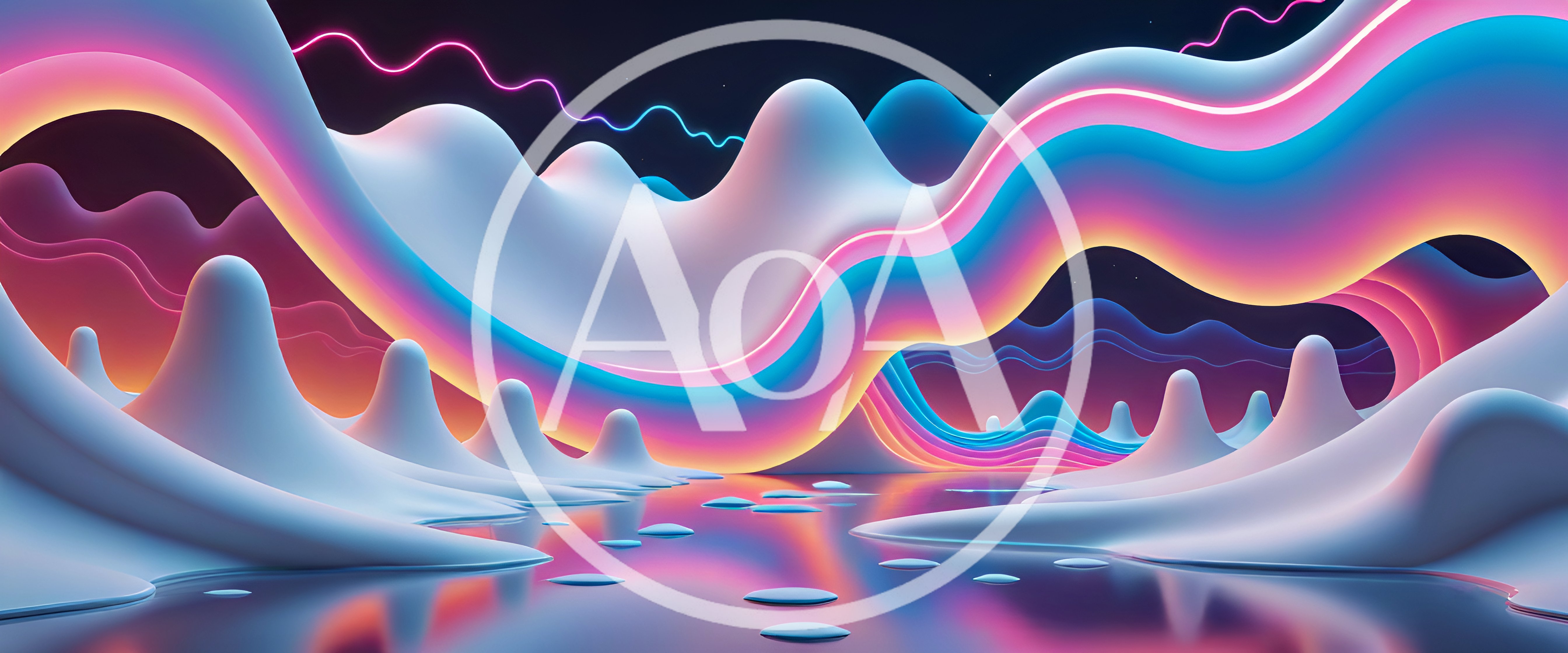 Abstract Surreal Landscape With Glowing Neon Waves