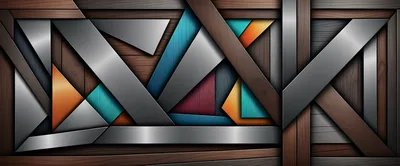 Abstract Geometric Composition With Wood And Metal Textures