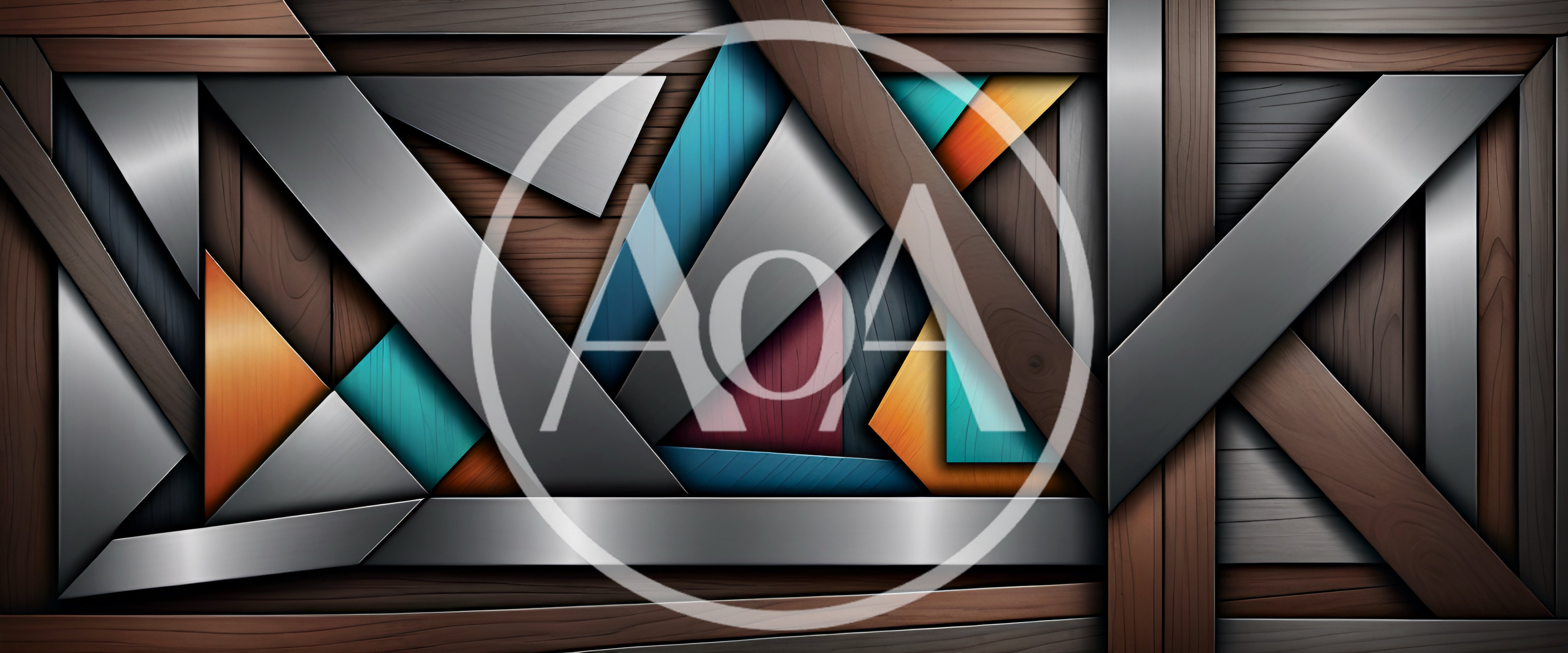Abstract Geometric Composition With Wood And Metal Textures