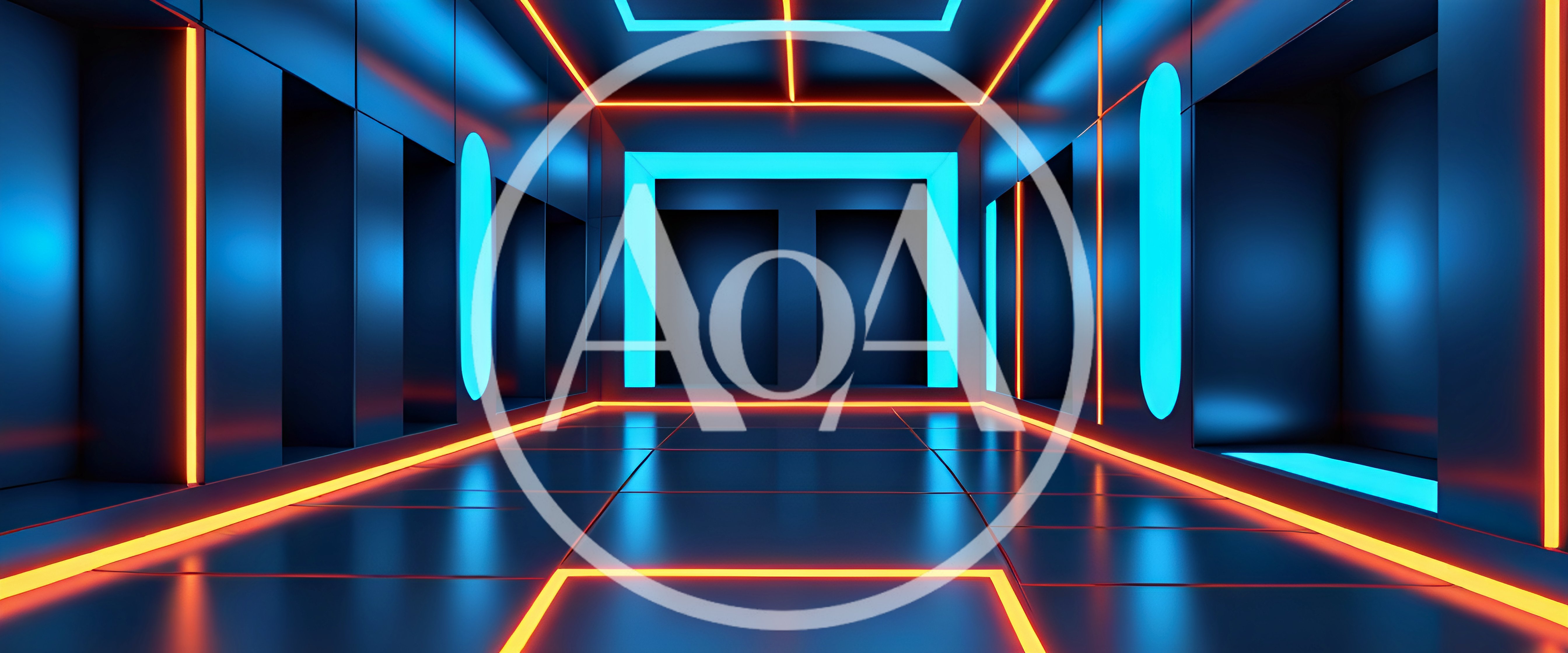 Futuristic Corridor With Neon Blue And Orange Lighting
