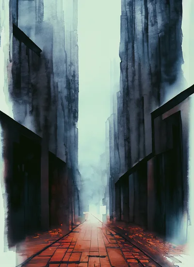 Abstract Watercolor Illustration Of A Narrow City Alleyway