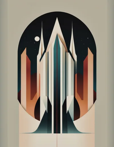 Abstract Geometric Art Deco Style Skyscraper Illustration
