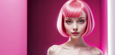 Portrait Of A Young Woman With Pink Bob Hair