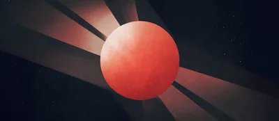 Abstract Red Planet With Radiant Light Beams In Space