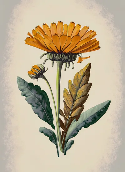 Botanical Illustration Of A Calendula Flower