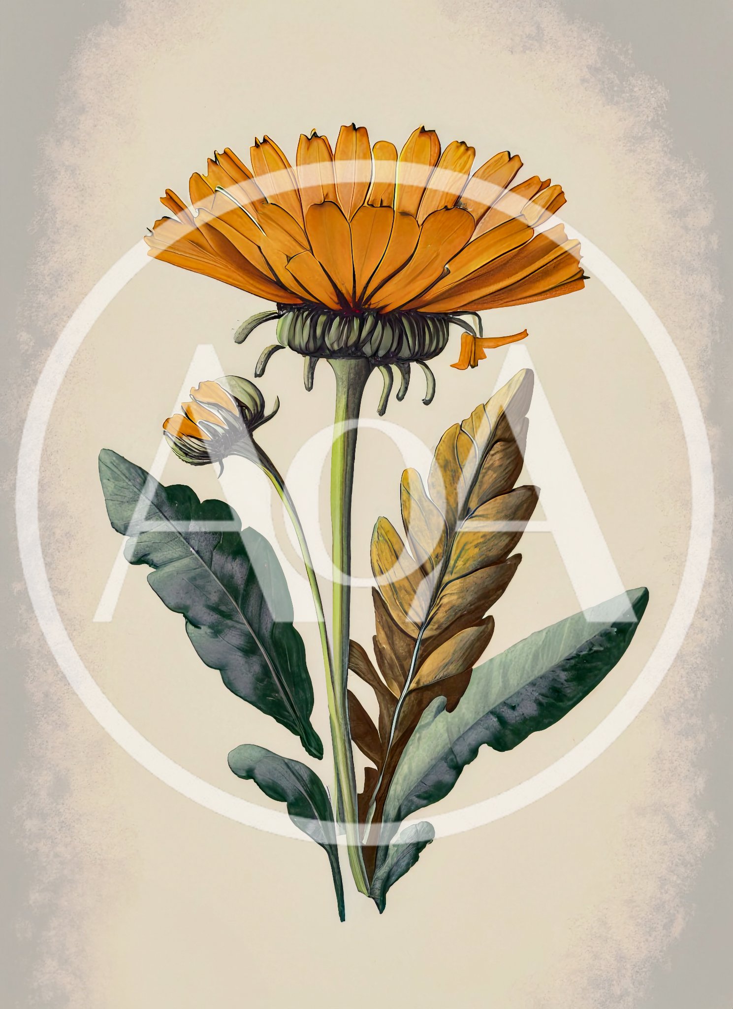 Botanical Illustration Of A Calendula Flower