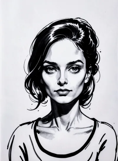 Black And White Ink Portrait Of A Woman