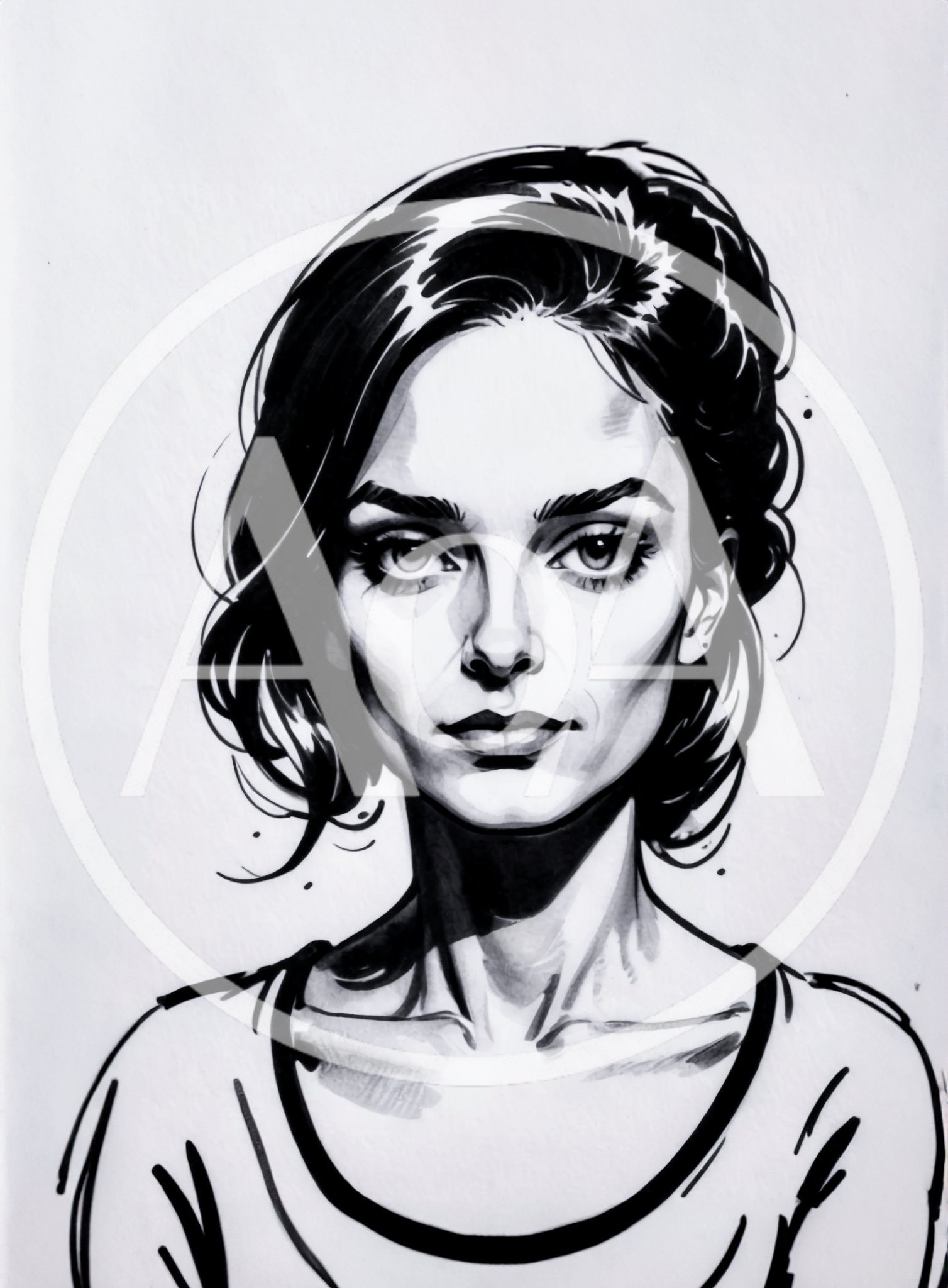 Black And White Ink Portrait Of A Woman