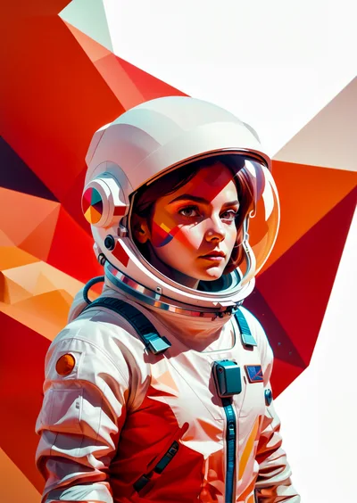 Portrait Of A Female Astronaut In Geometric Space Suit