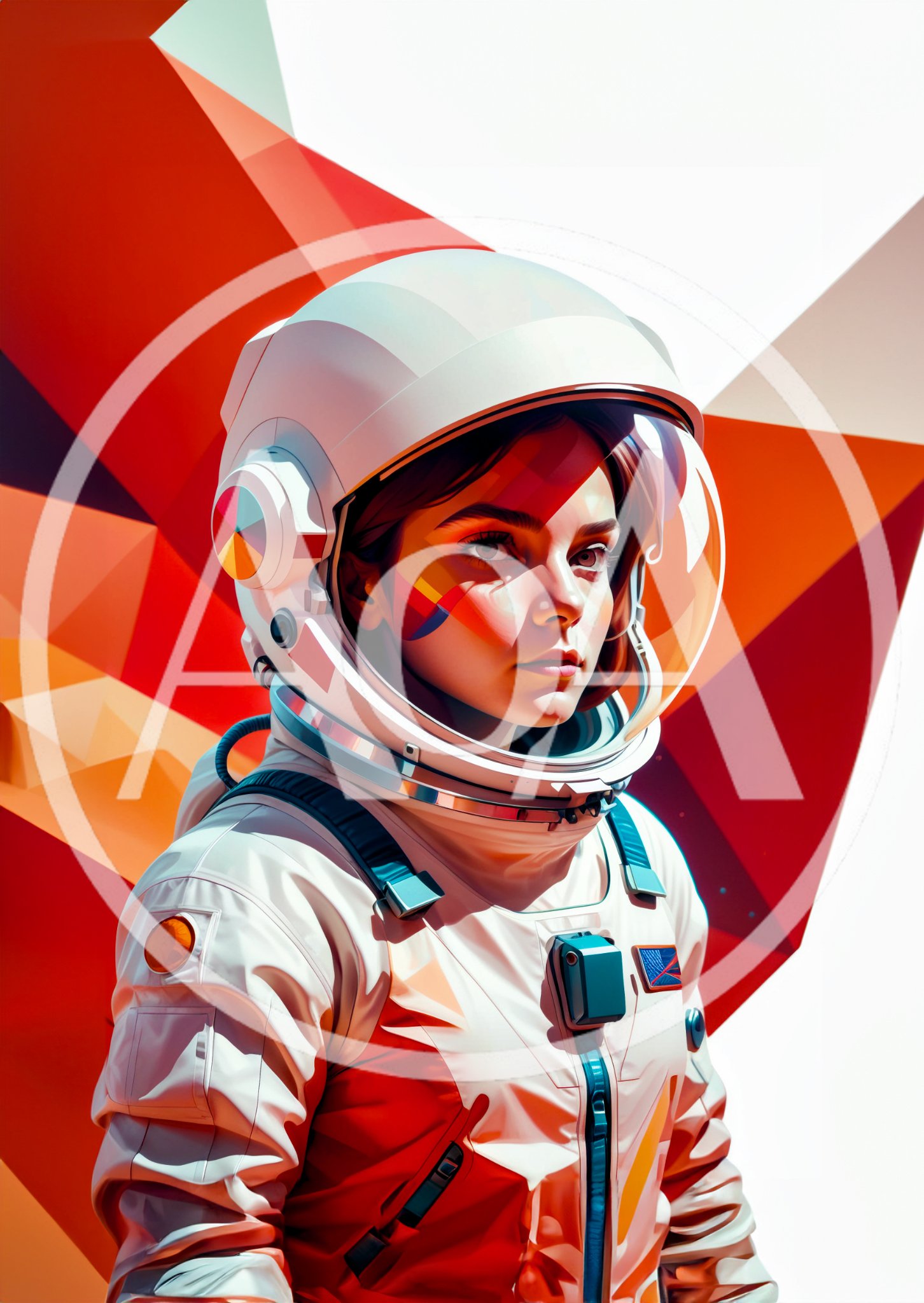 Portrait Of A Female Astronaut In Geometric Space Suit