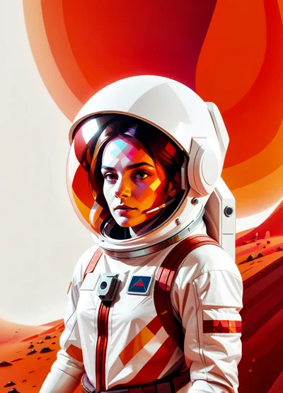 Female Astronaut Standing On A Martian Landscape