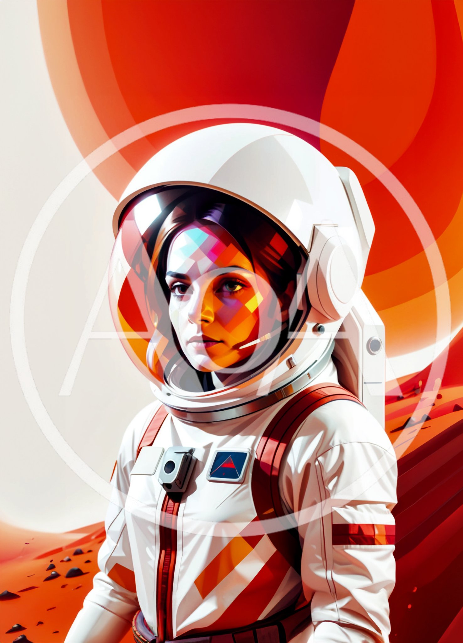 Female Astronaut Standing On A Martian Landscape