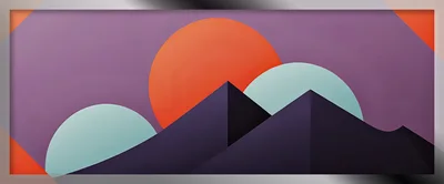 Minimalist Geometric Mountain Landscape With Sun And Clouds