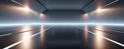 Futuristic Empty Hallway With Glowing Floor Lines